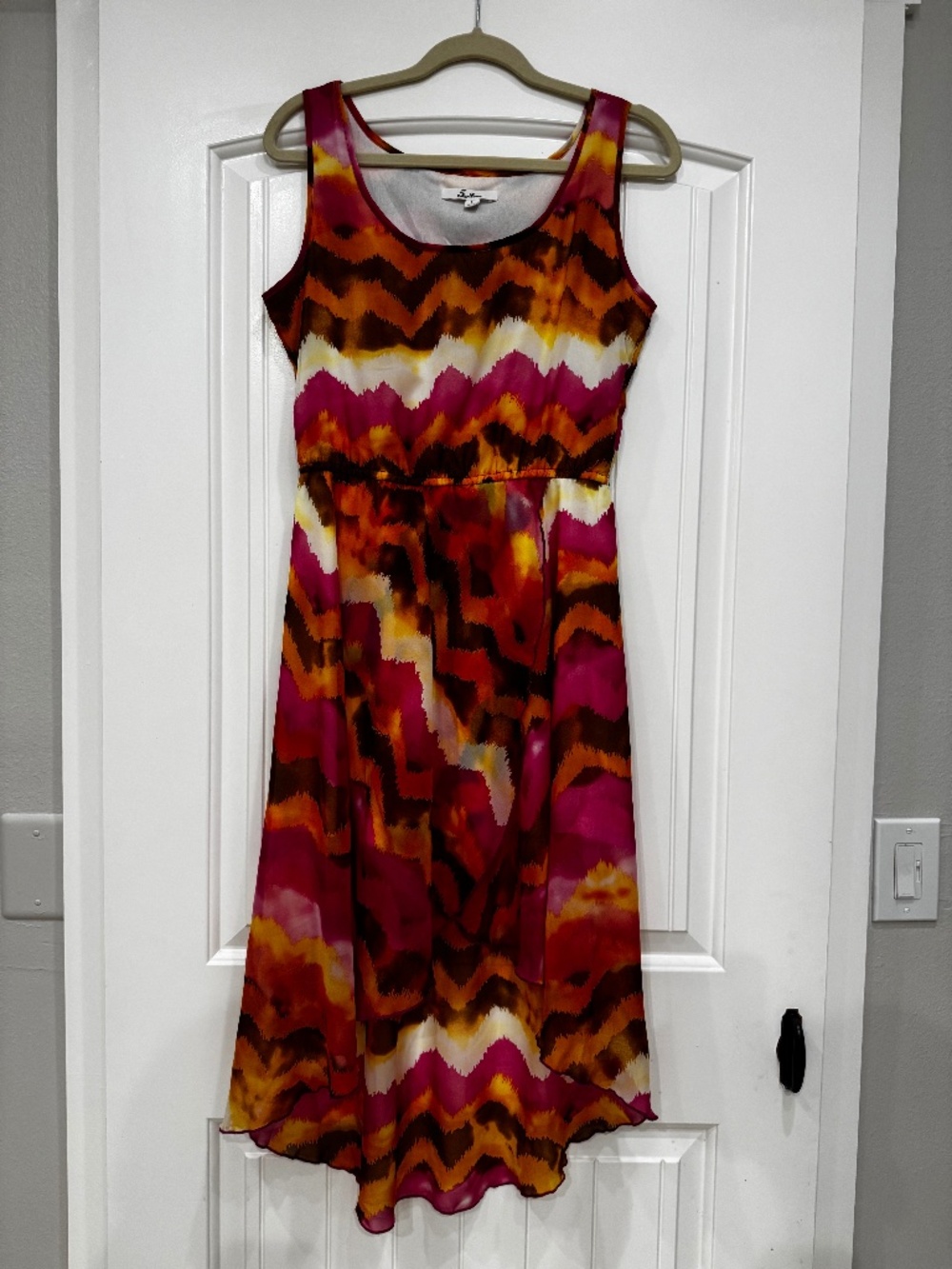 5th & Love Abstract Print High-Low Dress Pink Orange Brown Sleeveless